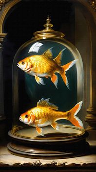 Deux poissons rouges dans un bocal en verre