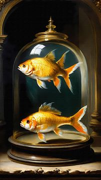 Twee goudvissen in glazen stolp van Maud De Vries