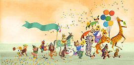 Illustratie voor kinderen; dieren parade met giraffe, tijger en zebra van Studio POPPY