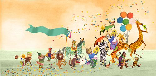 Illustration für Kinder; Tierparade mit Giraffe, Tiger und Zebra von Studio POPPY