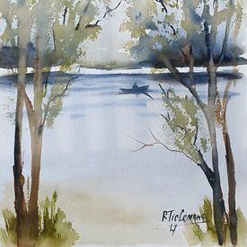 Bootje op de Rivier van Rita Tielemans Kunst