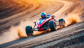 Racewagens in het landschap