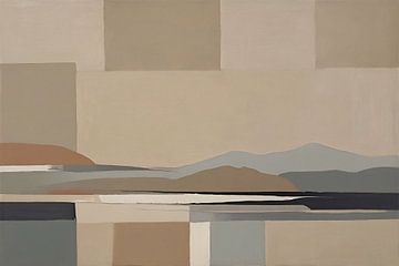 Beige Berglandschaft abstrakt von De Muurdecoratie