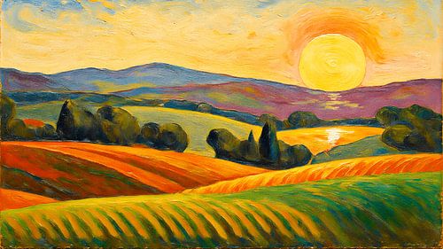 Sunny Tuscan hills at sunrise