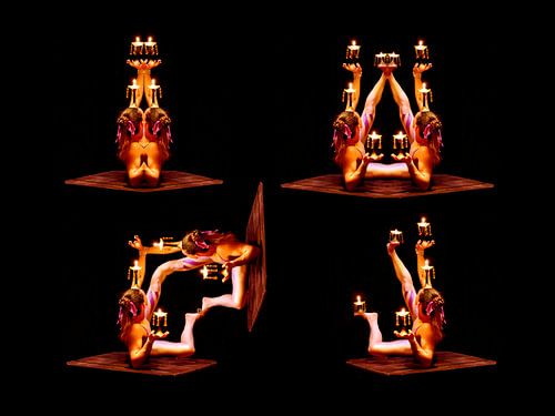 Menselijke kandelaar en reflectie in kleur