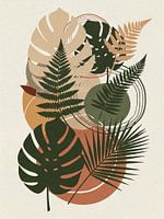 Tropischer Farn und Monstera Botanische abstrakte Wandkunst