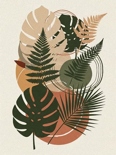 Tropische varen en Monstera Botanische abstracte muurkunst