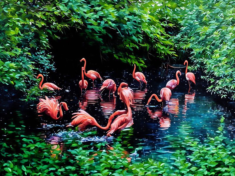 Flamingos in einer ruhigen Lagune von Sergio Pazzano
