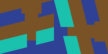70s Retro funky geometrisch abstract patroon in goud, kobaltblauw, turkoois groen van Dina Dankers