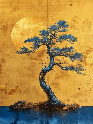 Gouden zonsondergang en de eenzame boom