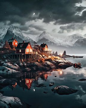 Fjord in de avond van fernlichtsicht