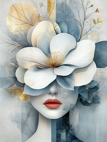 Une belle femme cachée derrière une fleur épanouie