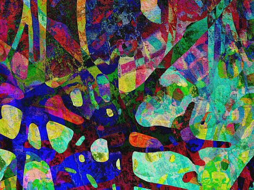 Modern, Abstract Digitaal Kunstwerk in Groen, Blauw, Paars, Roze