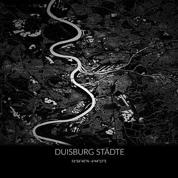 Zwart-witte landkaart van Duisburg Städte, Nordrhein-Westfalen, Duitsland. van Rezona