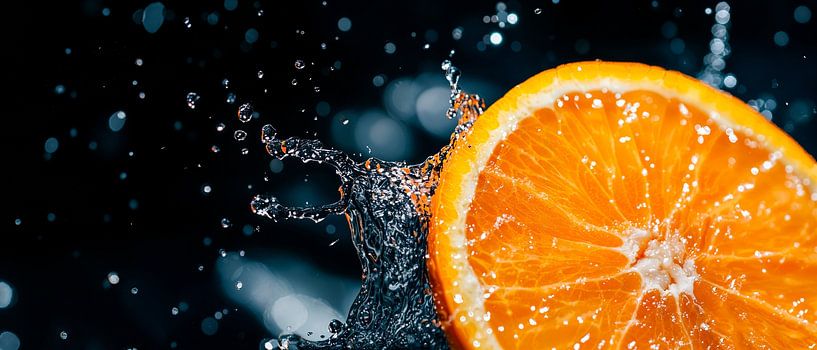Splashing orange with drops of water by Poster Art Shop
