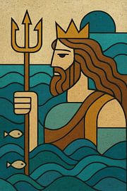 Poseidon Greek God, a geometric illustration. by Gallery Hoppenbrouwers