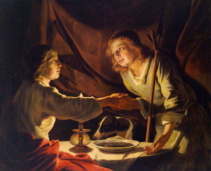 Esau sells Jacob the birthright or The lentil dish, Matthias Stomer by Masterful Masters