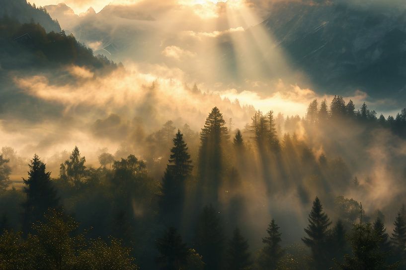 Šumava in het gouden licht van de dageraad van fernlichtsicht