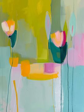 Kleurrijke abstracte bloemen in pastelkleuren van Studio Allee