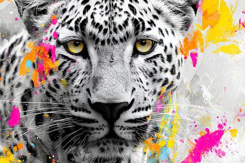 Luipaard in een uitbarsting van kleur