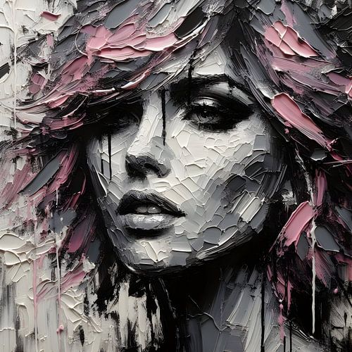 Portret Olieverf Roze zwart wit