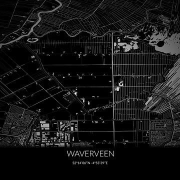 Zwart-witte landkaart van Waverveen, Utrecht. van Rezona