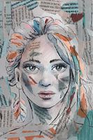 Mixed media krantknipsel acryl verf pen tekening en digitaal tekenen