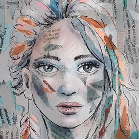 Mixed media krantknipsel acryl verf pen tekening en digitaal tekenen van Emiel de Lange