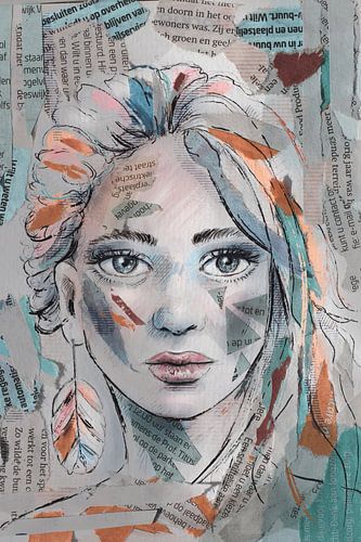 Mixed media krantknipsel acryl verf pen tekening en digitaal tekenen van Emiel de Lange