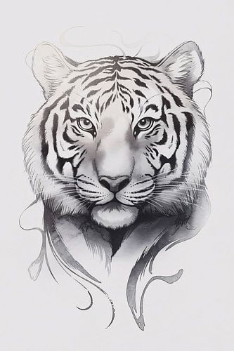 Monochrome tijgerillustratie in inkt