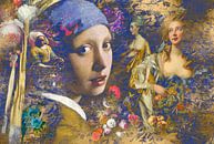 Oude Meesters en meisje met de parel  in mixed media artwork van John van den Heuvel thumbnail