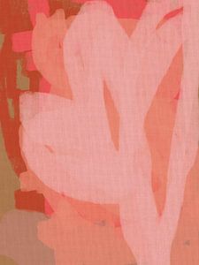 Rosa Blume auf Orange und Terra. Abstrakte botanische Mixed Media.