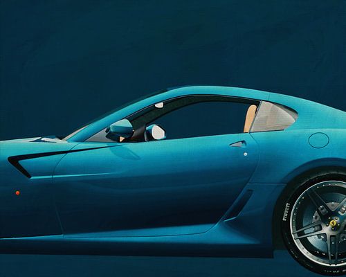 Schilderij van een Ferrari 599 GTB Fiorano 2006 Blauw