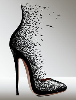 High Heel Birds Wall Art – Surreal Fashion Shoe Design for Modern Home Decor