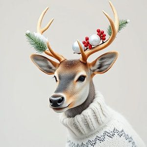 Ein modernes Weihnachtsrentier, das einen Pullover trägt.