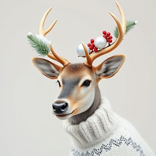 Een moderne kerst rendier met trui aan.