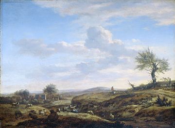 Heuvelachtig landschap met hoge weg, Adriaen van de Velde, 1660 - 1672