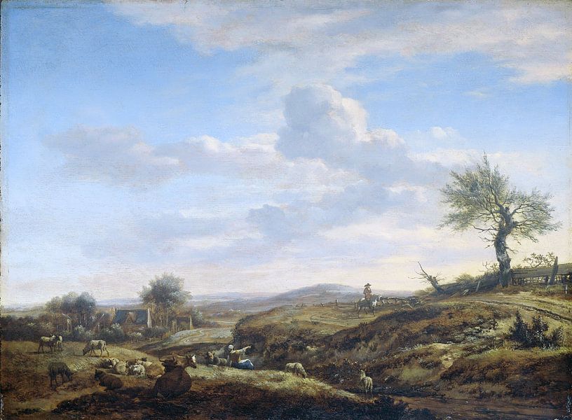 Heuvelachtig landschap met hoge weg, Adriaen van de Velde, 1660 - 1672 van Schilders Gilde