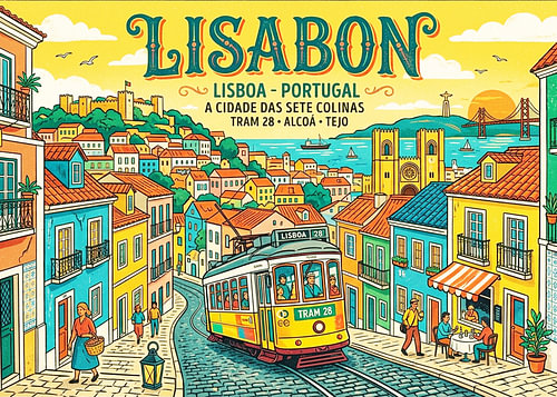 Lisabon City Retro Illustration Pop Art