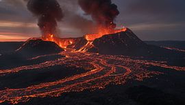 Vulkanische Gewalt: Landschaft mit ausbrechendem Berg von Artistic