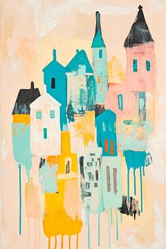 Colourful houses in artistic representation