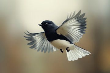 Dans van de Lucht Elegante Zwart-Witte Vogel in Vlucht van Eva Lee