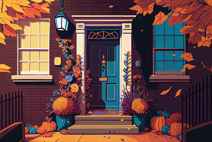 Illustration de la porte d&#039;entrée d&#039;une maison par Ariadna de Raadt-Goldberg