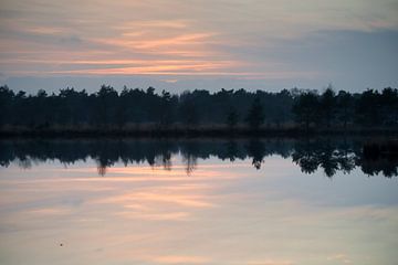 Reflectie met zonsondergang in de natuur van Evelien Huisman