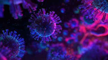 Corona virus neon covid 19 panorama roze-blauw