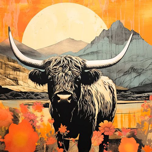 Scottish highlander graphic portrait