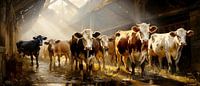 Cows in stable painting by Preet Lambon thumbnail