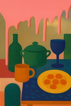 Kleurrijk Diner – Abstracte eettafel in moderne grafische stijl