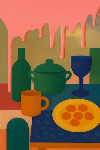 Kleurrijk Diner – Abstracte eettafel in moderne grafische stijl