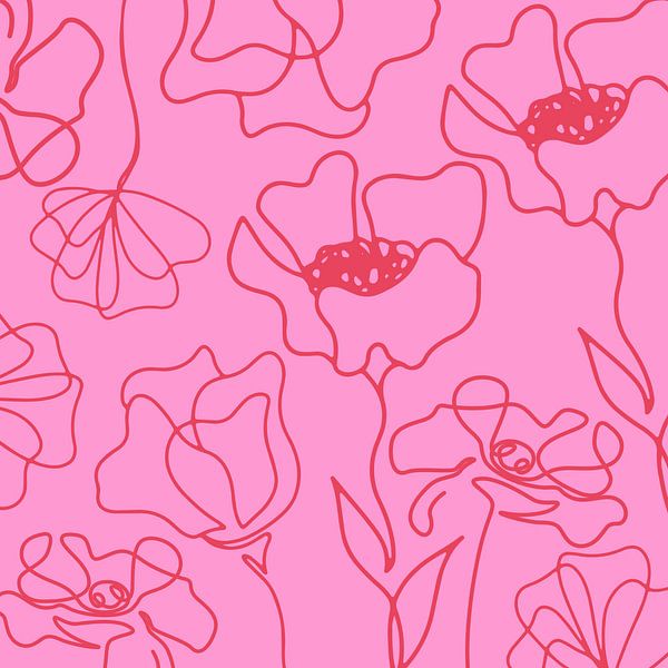 Scandinavian flower market green pink by Mad Dog Art